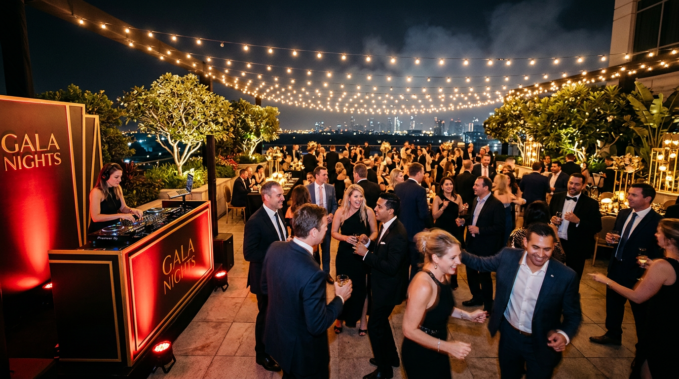 Corporate gala event with rooftop DJ setup